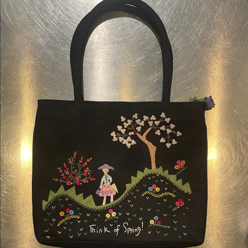 Lulu Guiness rare “Think of Spring” felt tote. Great condition!